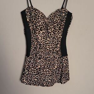 Tropical Escape Cheetah Print Swim Dress Sz 16